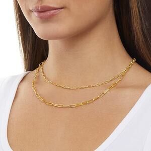 14K Gold Plated  Layered 2 Row Chain Necklace for Women